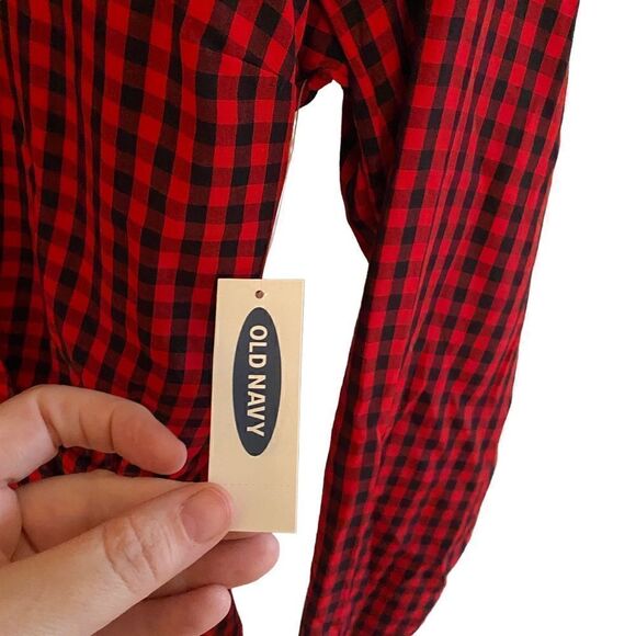 Old Navy New Large faux wrap tie in back peplum red black checkered - Picture 2 of 8